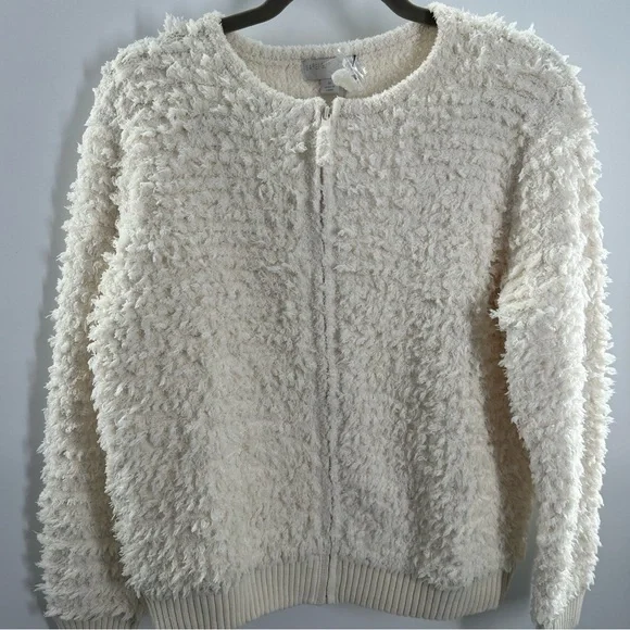 NWT Barefoot Dreams CozyChic Loop Fringe Jacket in Cream - Picture 4 of 8